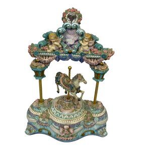 Hand-Painted Musical Carousel Figurine With Cherubs & Horse